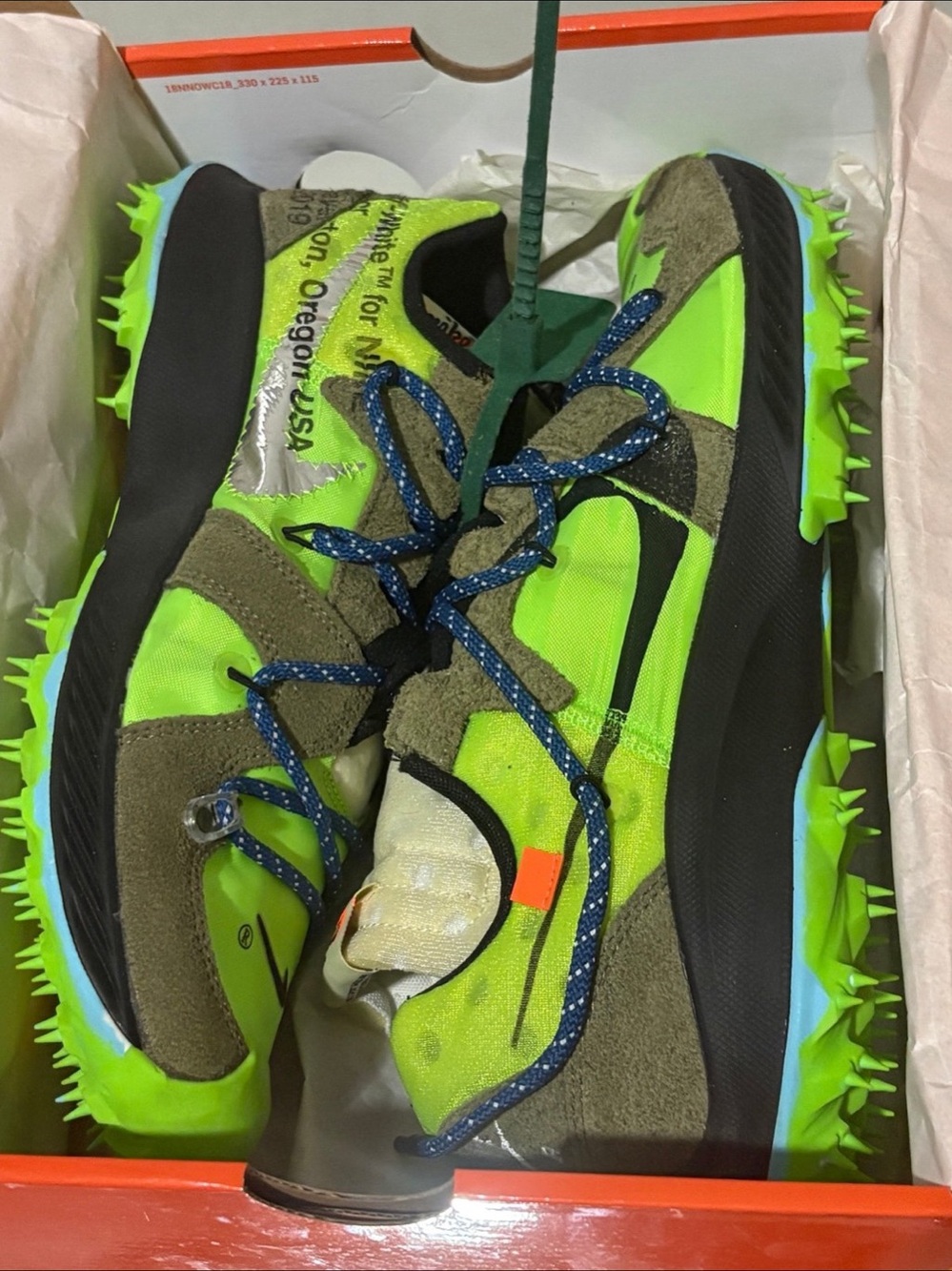 Nike Off-White Zoom Terra Kiger 5 Electric Green Mens 11 Wmns 12.5 New ZipTie